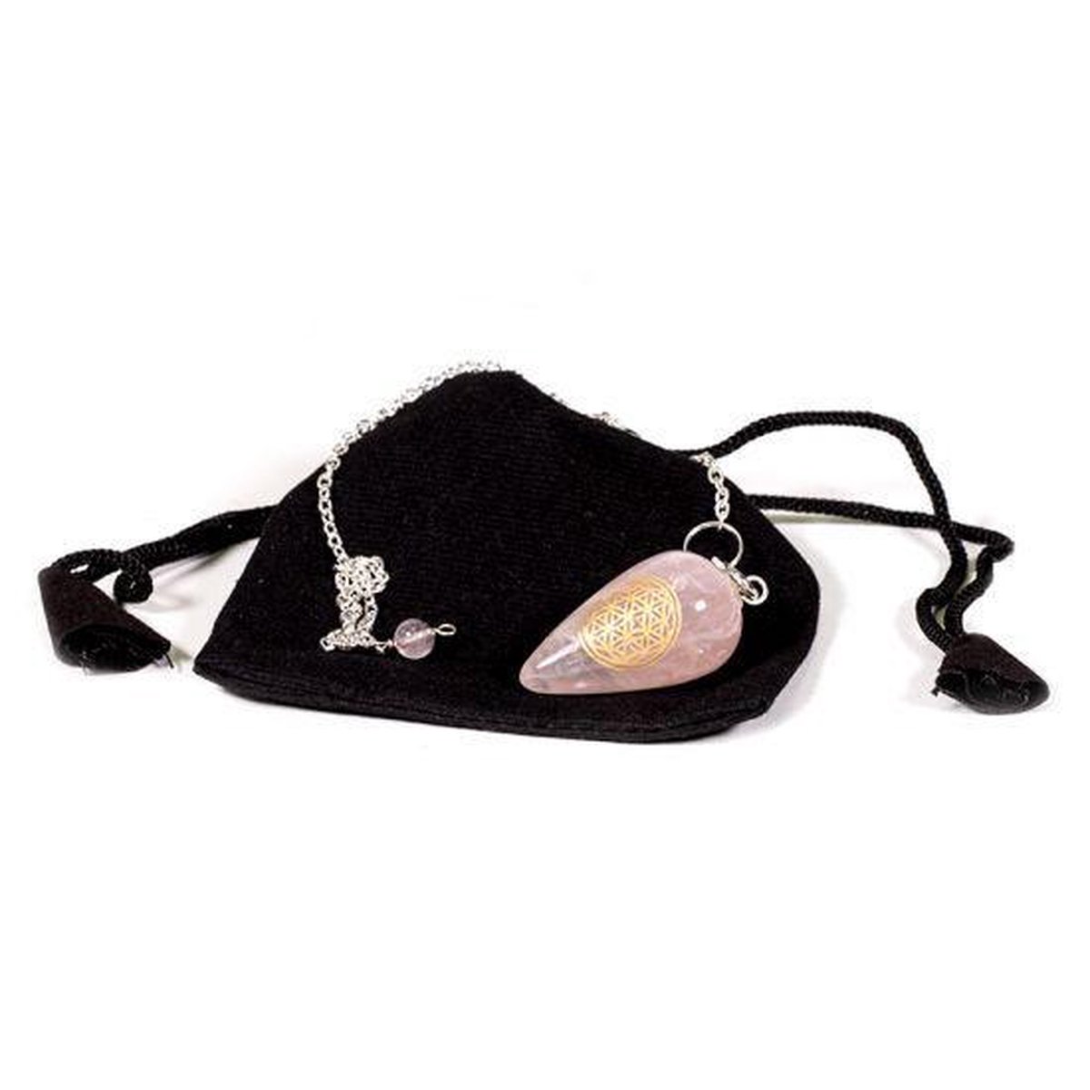 Yogi & Yogini naturals Pendel rozenkwarts druppelvormig met Bloem des Levens