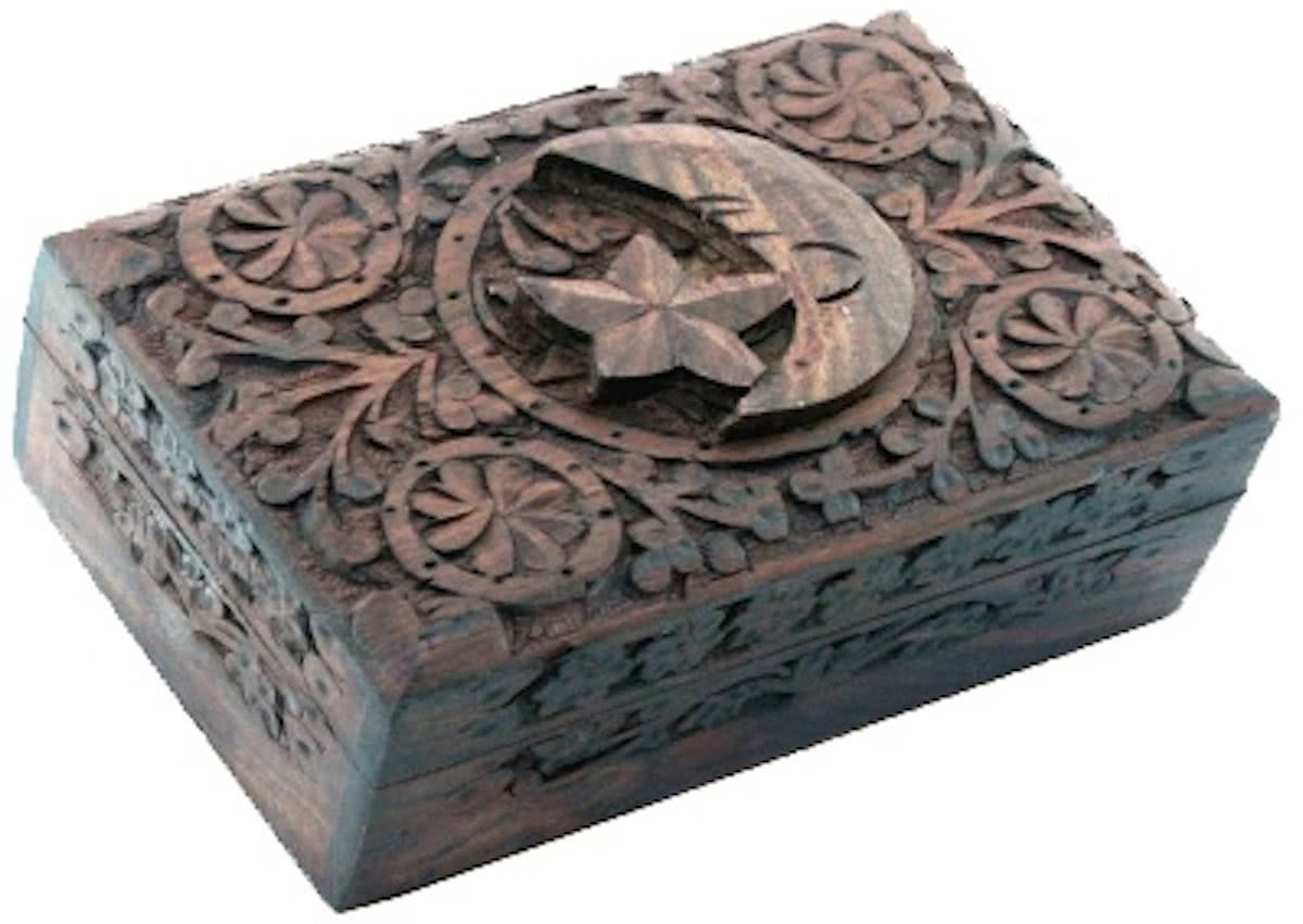 Tarotdoos Maan & Ster houtsnijwerk