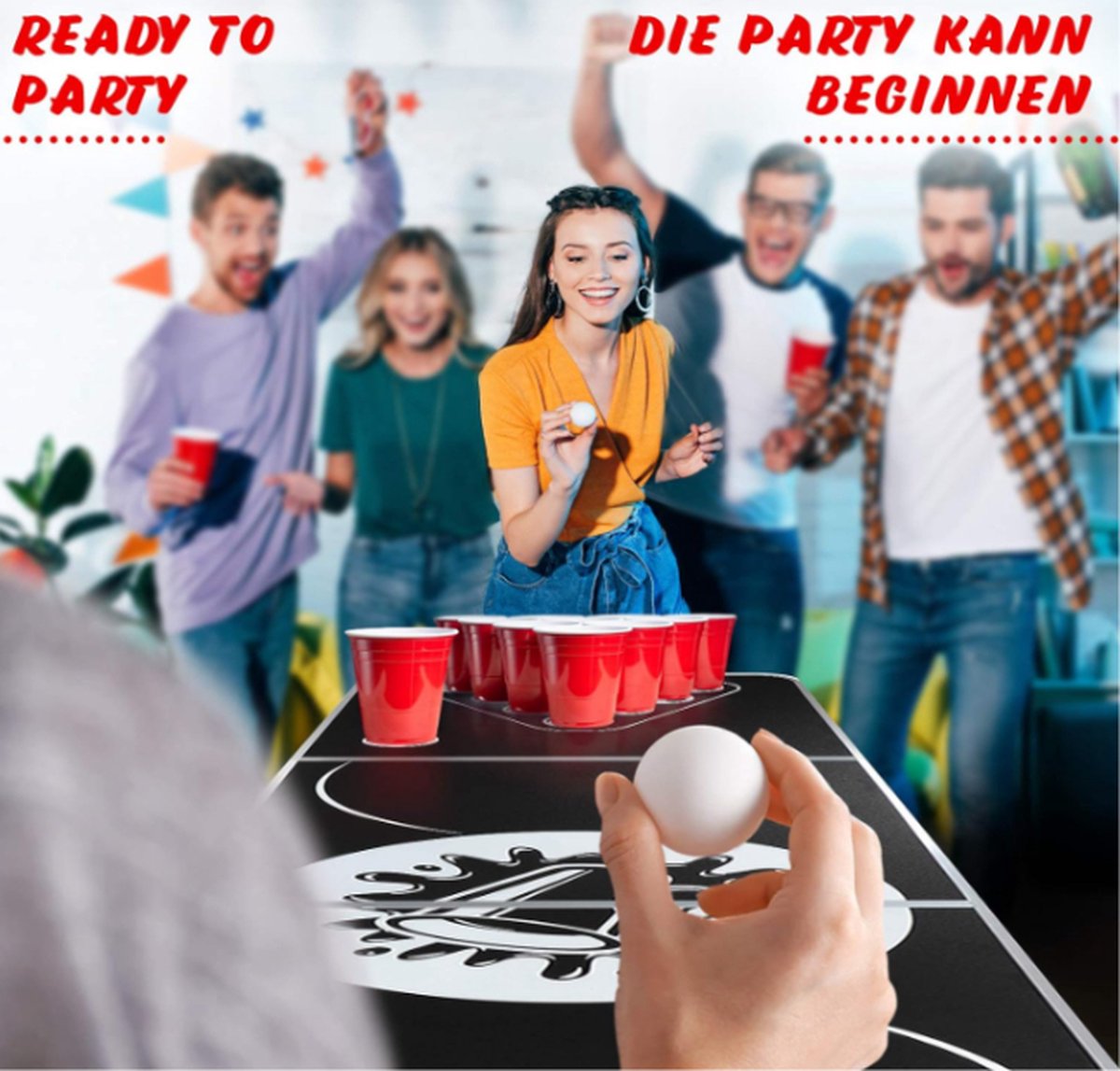 Yolo-deals - Beerpong tafelset - Zwart- incl 6 ballen en 100 bekers