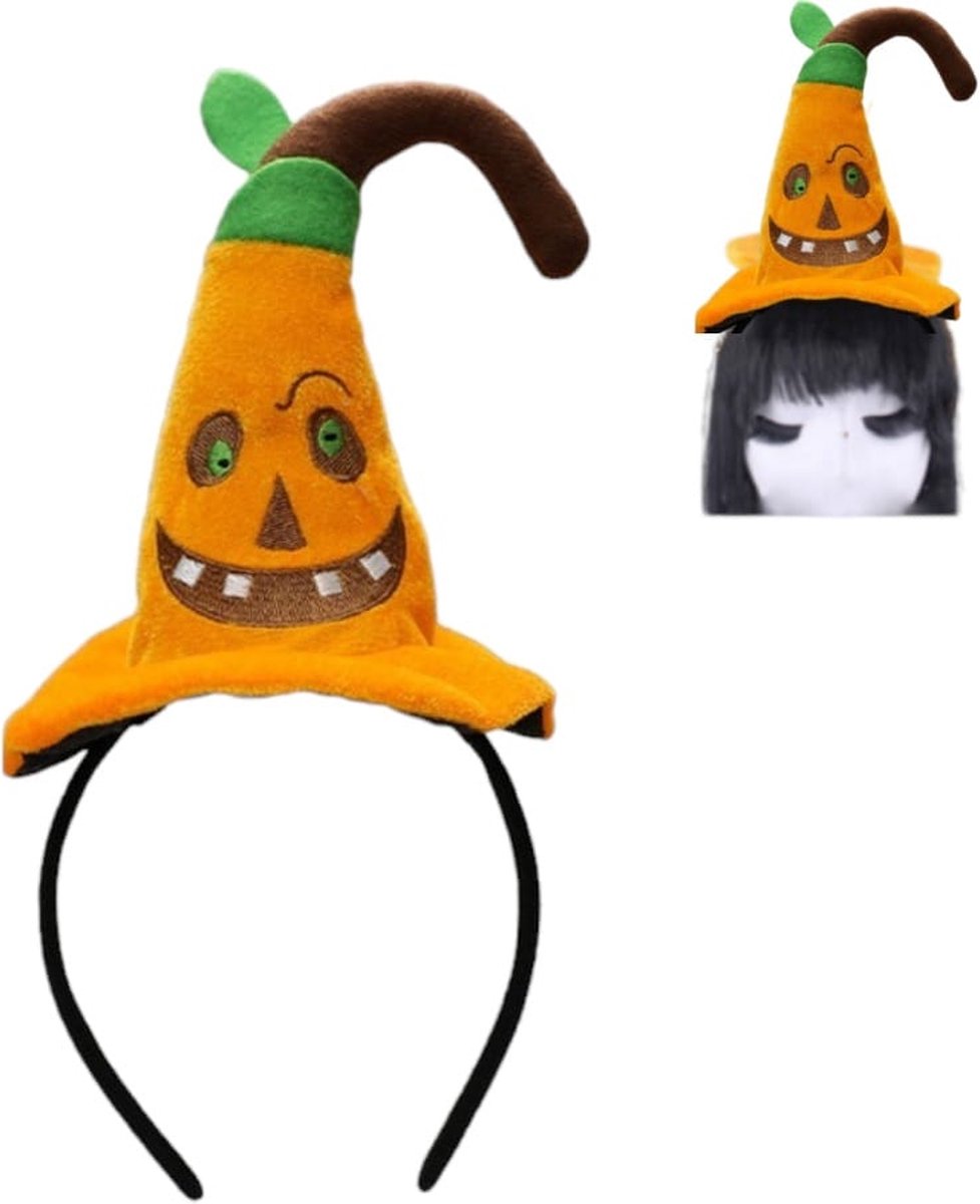 Haarband oranje pompoen muts - Diadeem/ Tiara voor volwassen en kinderen Halloween - Haaraccessoire halloween feest- Verkleedpartij unisex