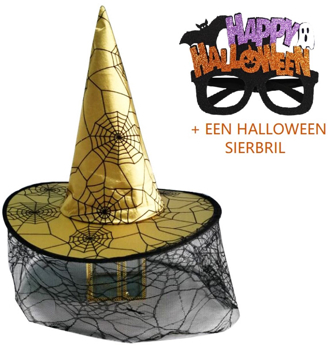 Halloween hoed Goud sierbril Halloween - Heksenhoed voor volwassenen KINDEREN- Carnaval verkleed hoeden- halloween feest- Verkleedpartij unisex