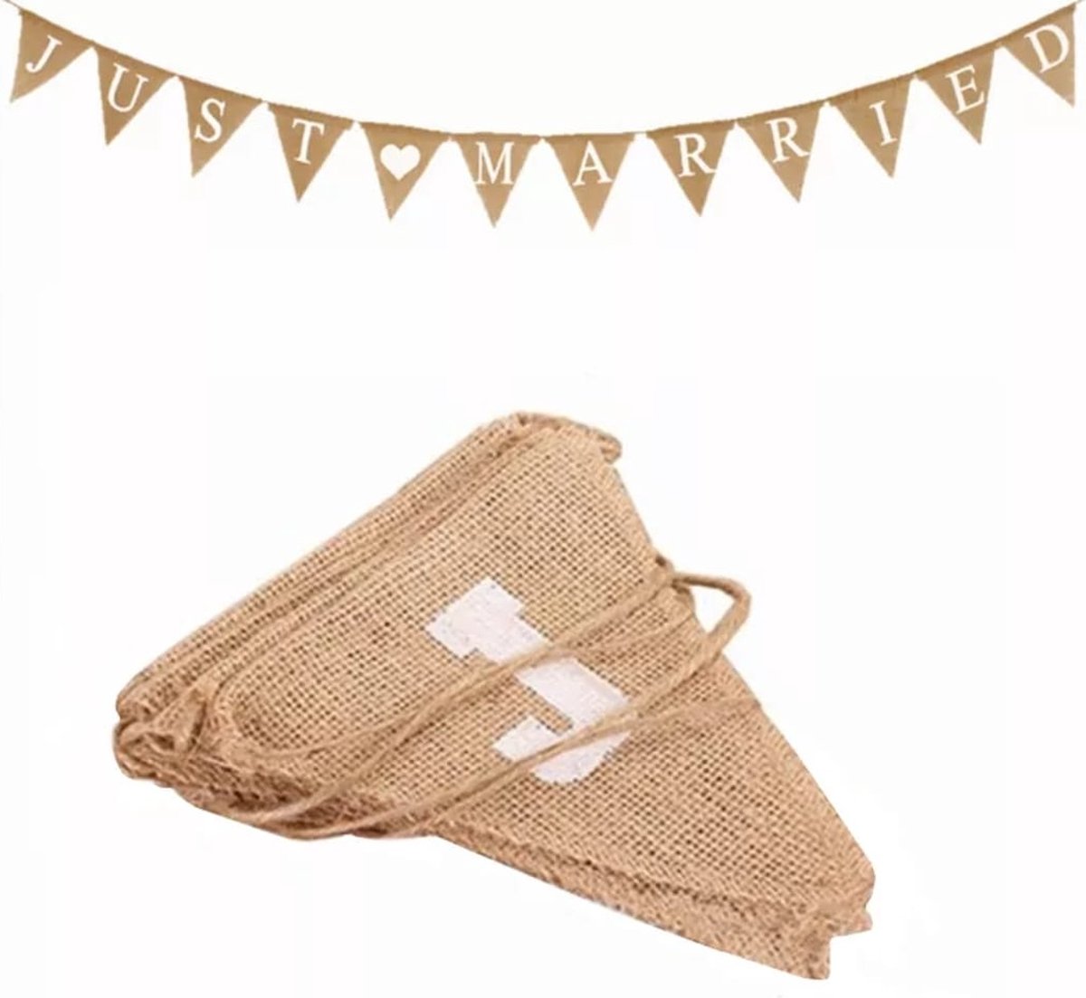 Just married Jute Vlaggenlijn- 4 meter bruiloft Youhomy feestartikelen- Vlaggen Juten- Vintage bruiloft decoratie-Wedding decor