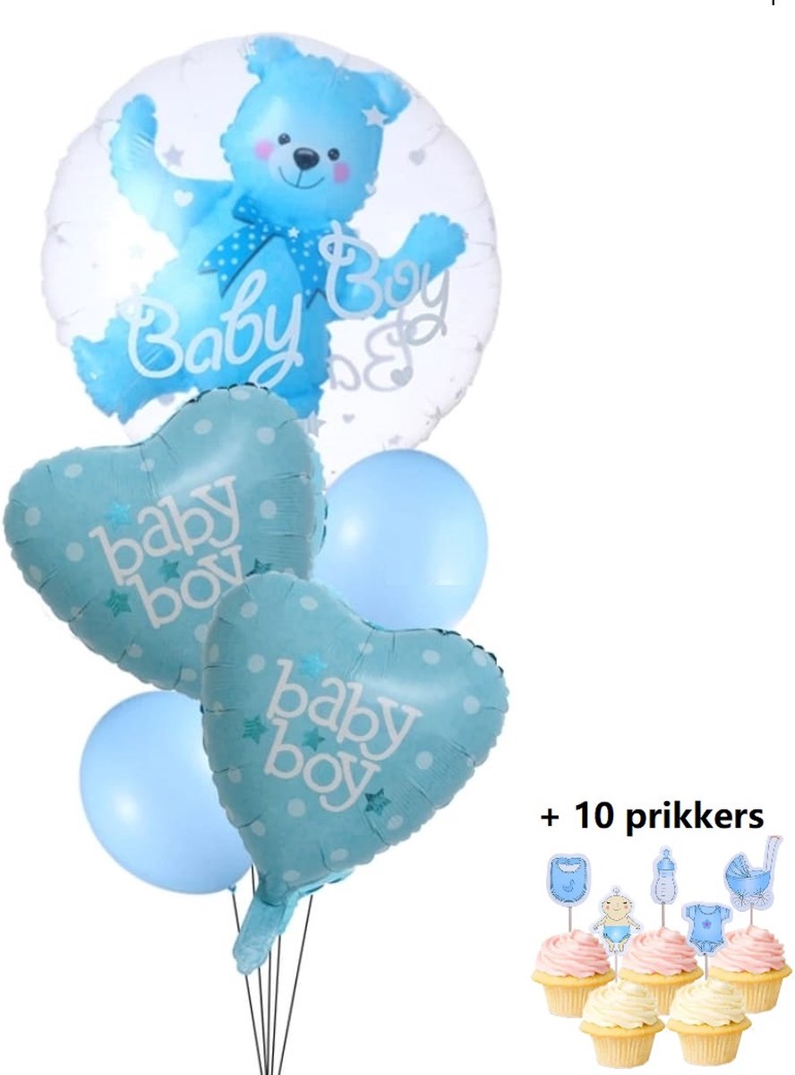 Babyshower Geboorte Boy -Helium Blauw Ballonnen, Hartje, Beer-  Versiering Pakket Jongen - Babydouche Baby Shower Decoratie - Blauw set  Ballonnen