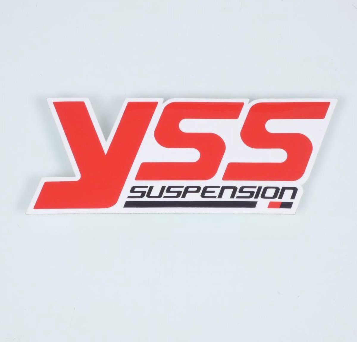 Autocollant stickers YSS Suspension rouge blanc noir pour moto 50x115mm lunité