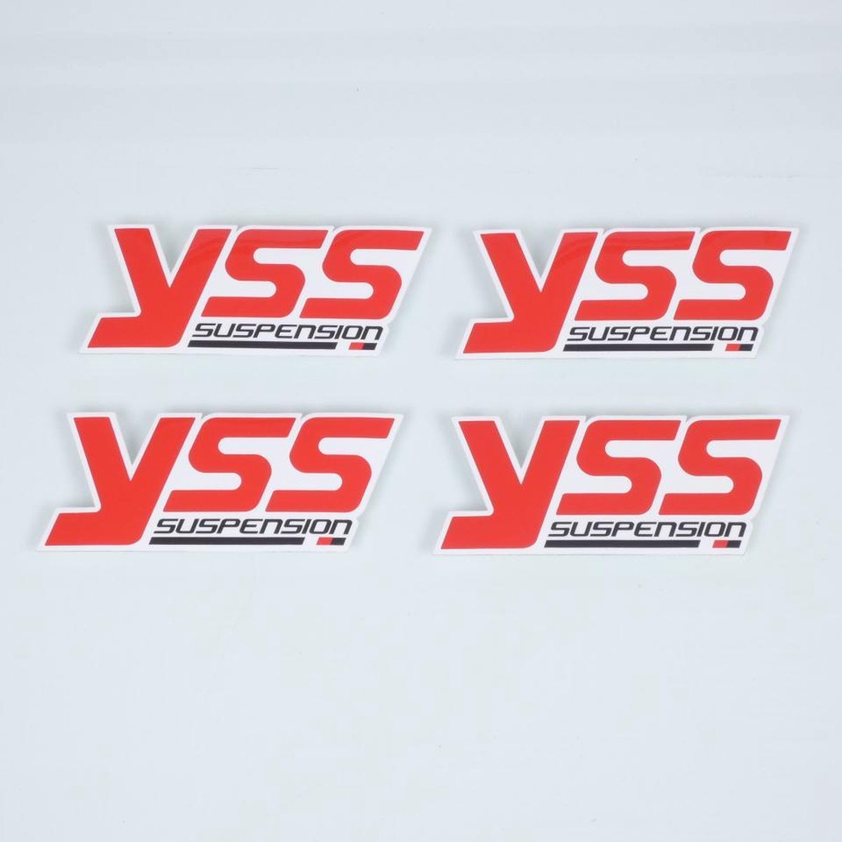 Autocollant stickers YSS Suspension rouge blanc noir pour moto 50x115mm par 4