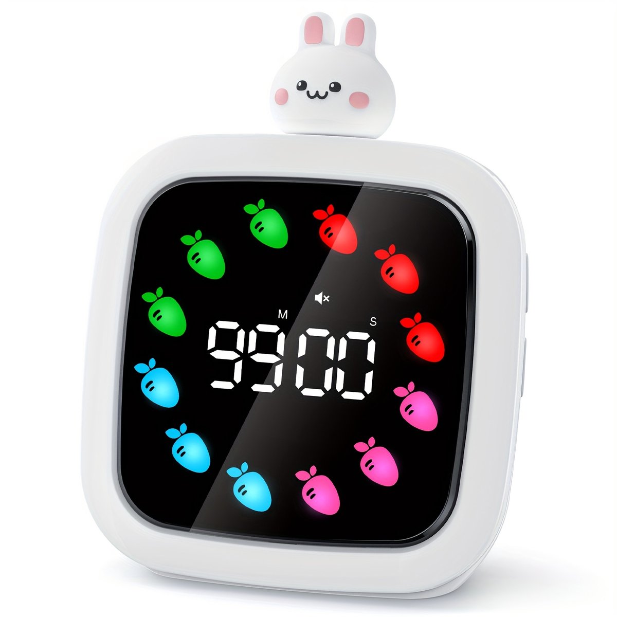   Digitale Visuele Timer voor Kinderen - Oplaadbare 99-Minuten Stille Afteltimer met 19 Belgeluiden, 9 DIY Kleurrijke Patronen Display - Konijnenpop