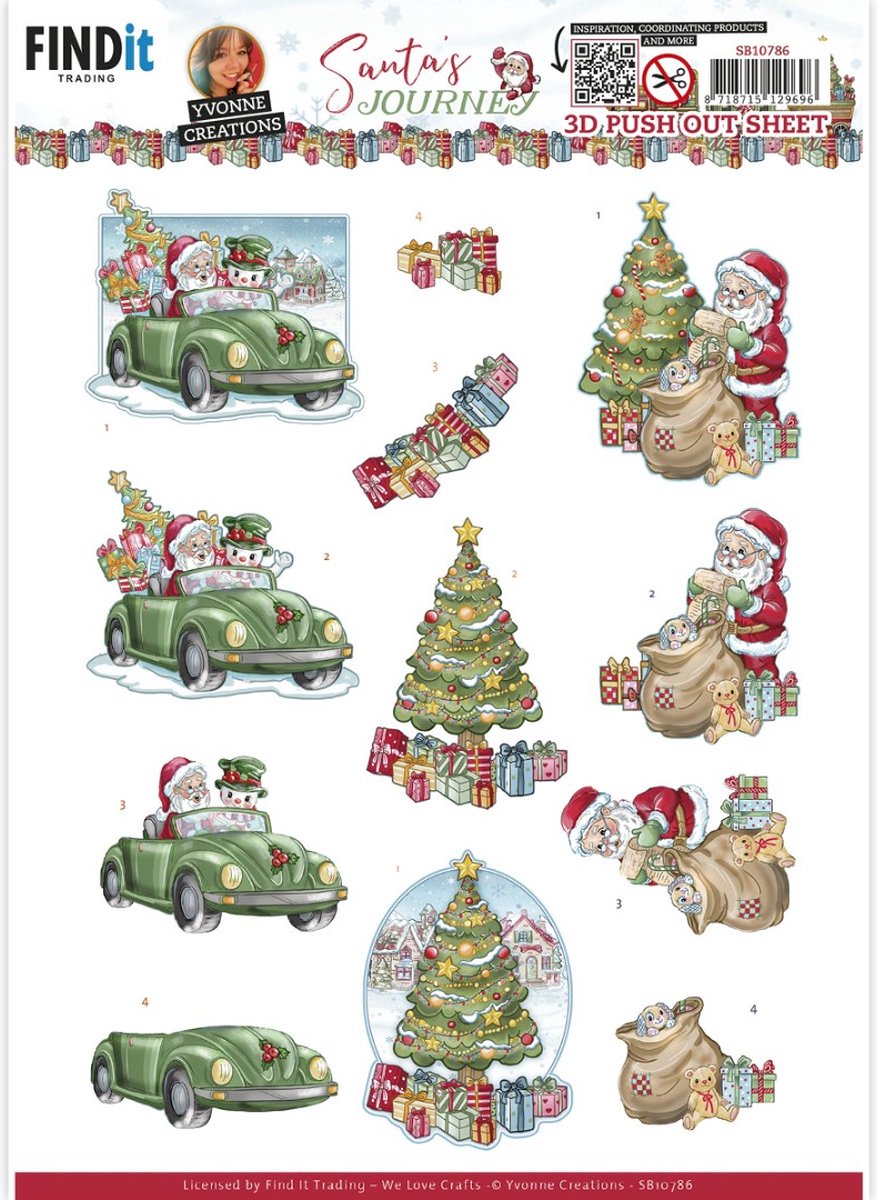 3D Push-Out - Yvonne Creations - Santas Journey - Car