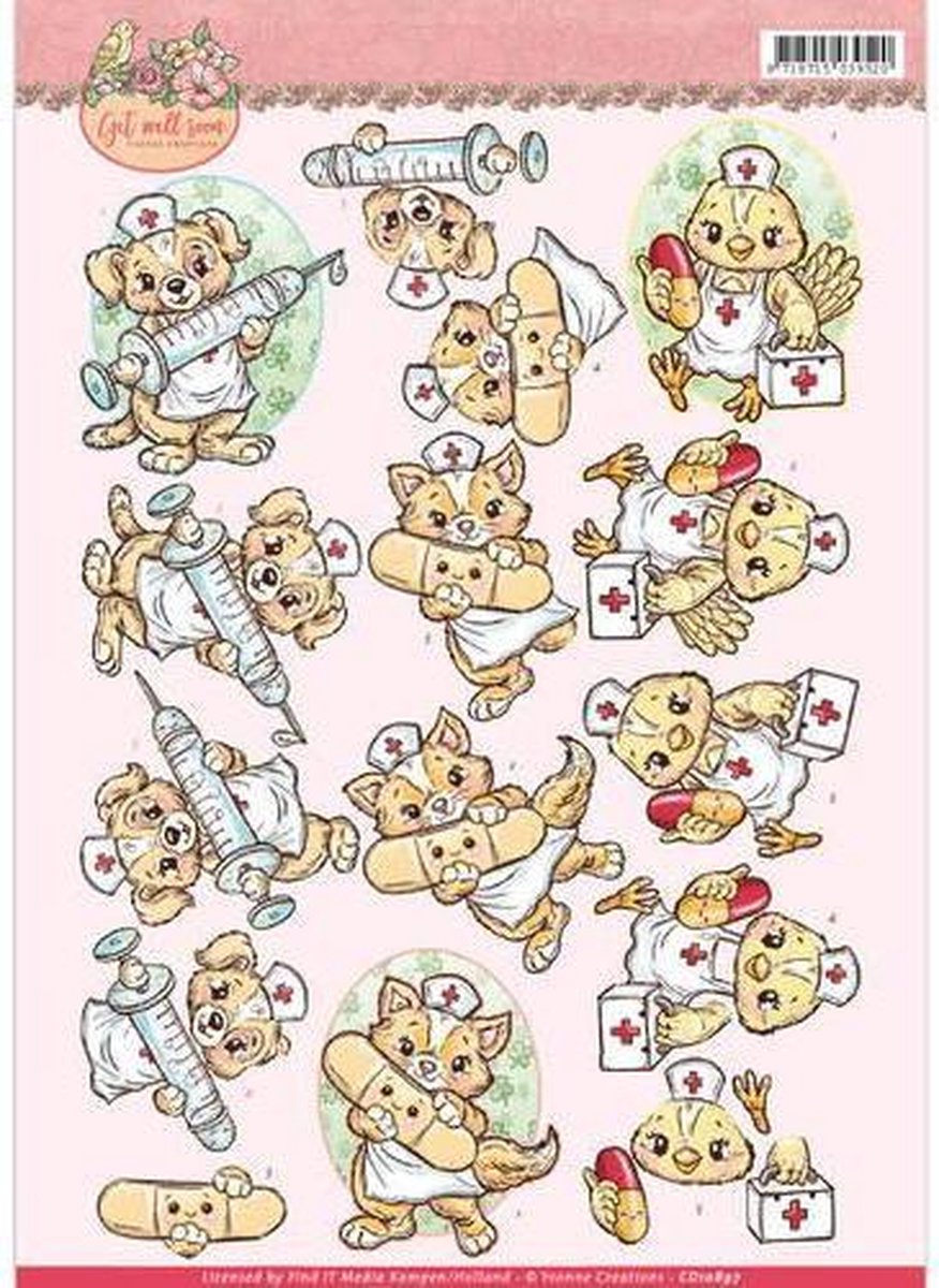 Animal Nurses Get Well Soon 3D-Knipvel Yvonne Creations 1 stuks