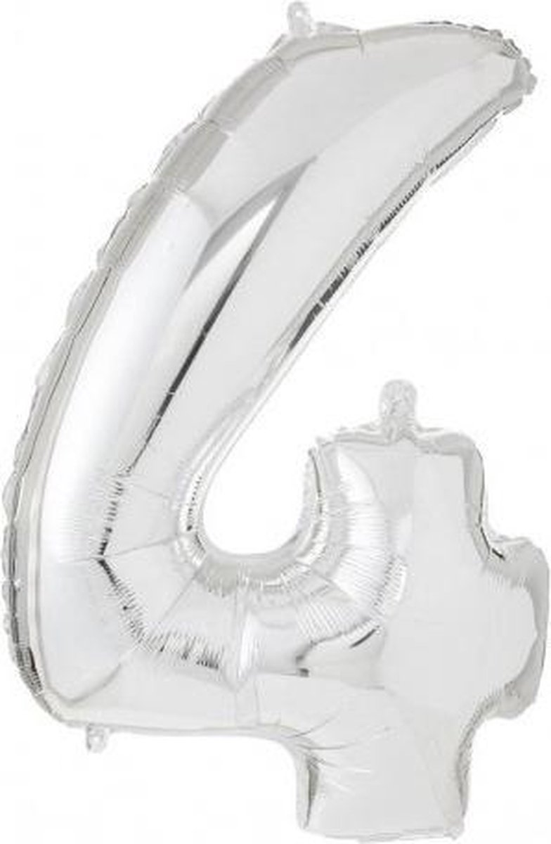 XL Folie Zilver Cijfer 4 Ballon - 100 CM