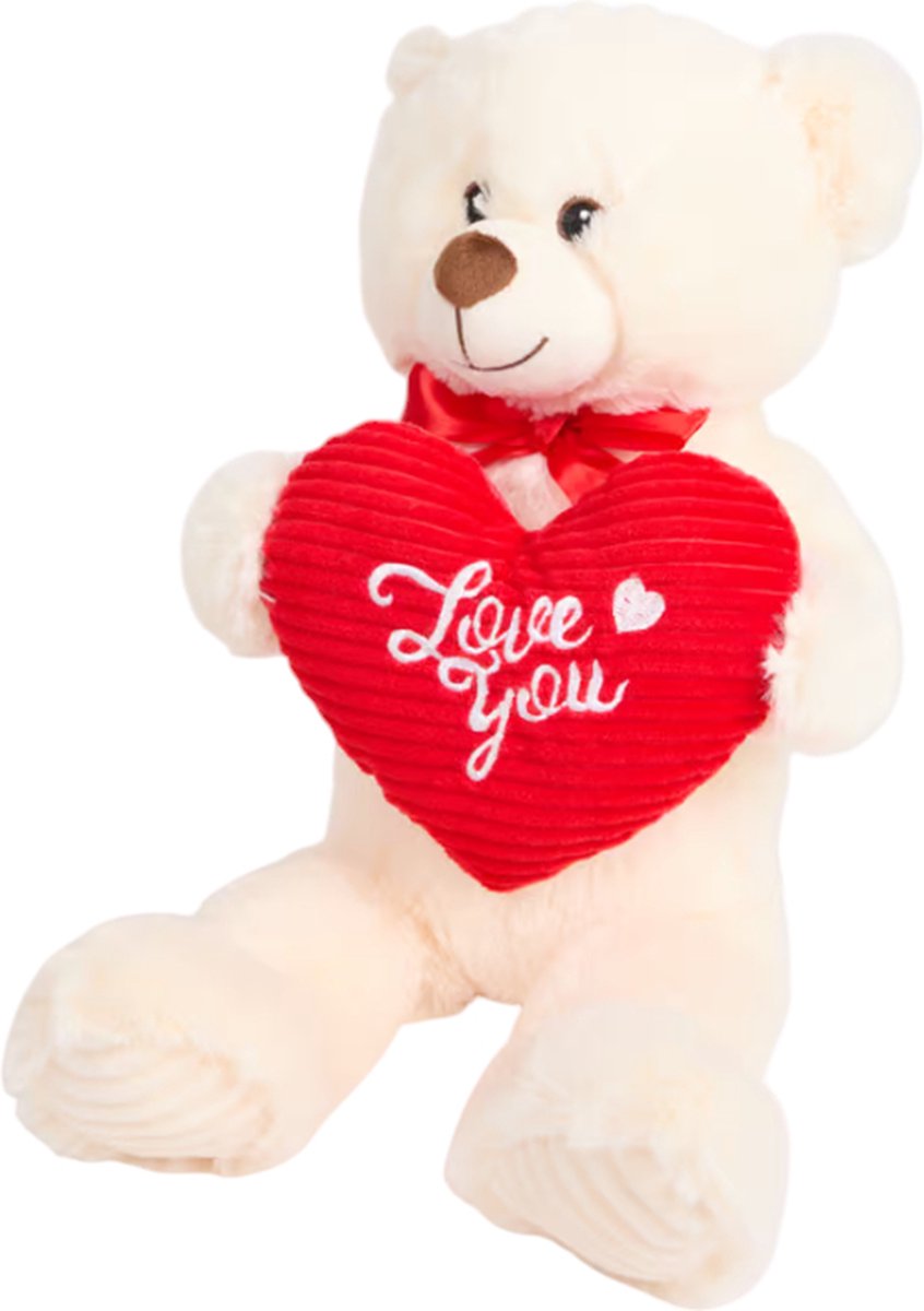 Beer - Knuffelbeer - Hart - Valentijnsdag - Love - Liefde - Pluche - Beer met Hart - 50cm - Wit