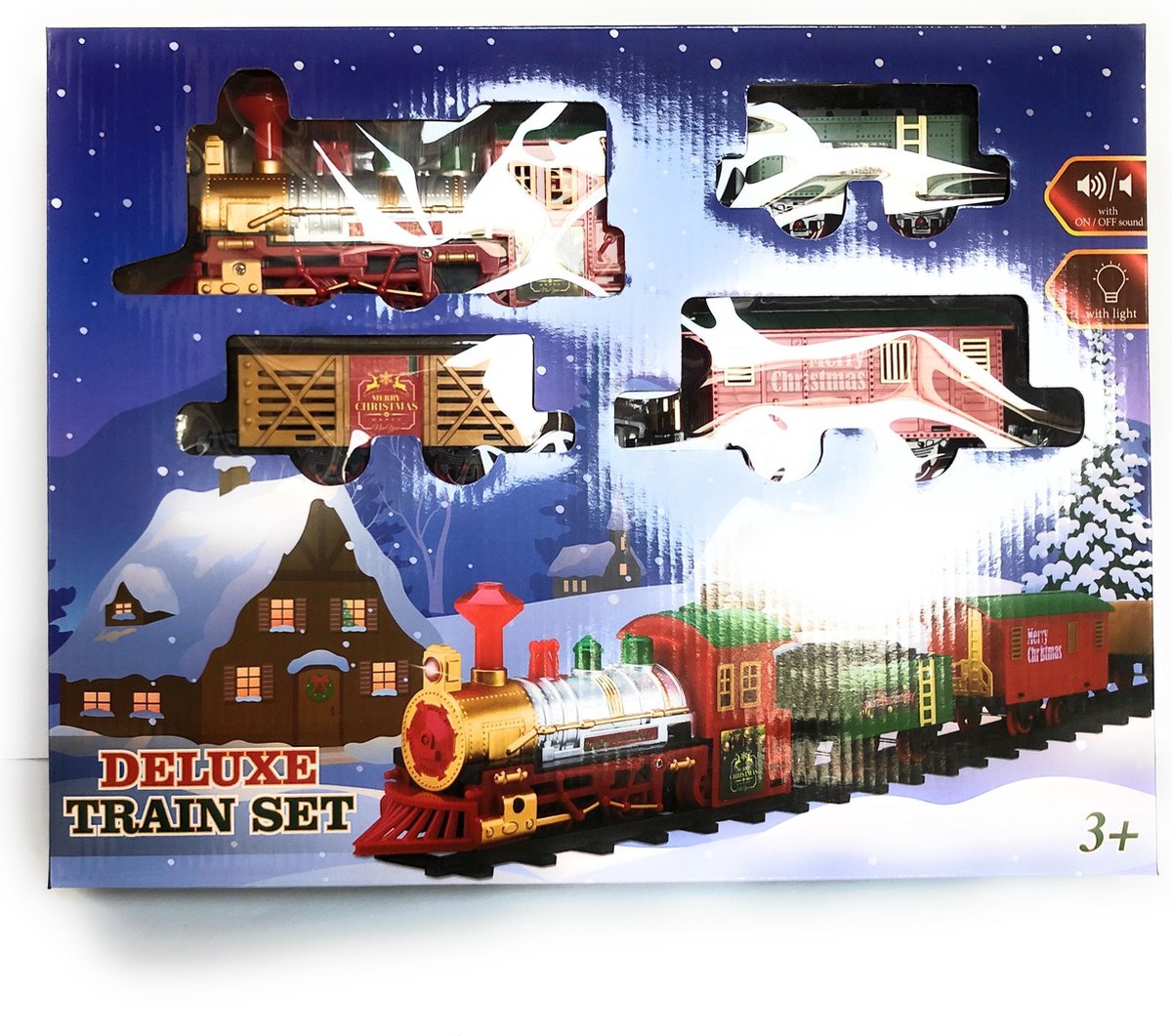 Complete Treinset - Kersttrein met licht en geluid - Kersttrein inclusief licht en geluid - Kersttreintje - Inclusief 1 locomotief en 3 wagons - Treinspoor - Treinbaan - Treinsset