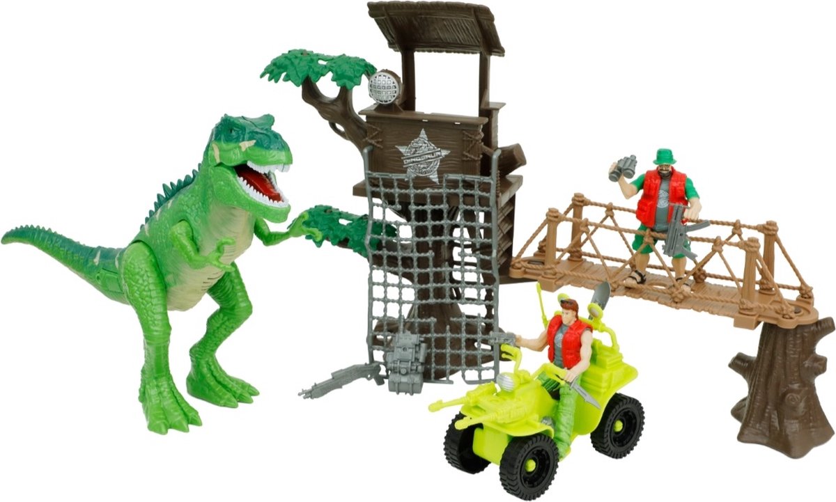 Dinosaurus speelset-Met licht en geluid-Complete set met o.a. een dinosaurus, poppetjes en wapens