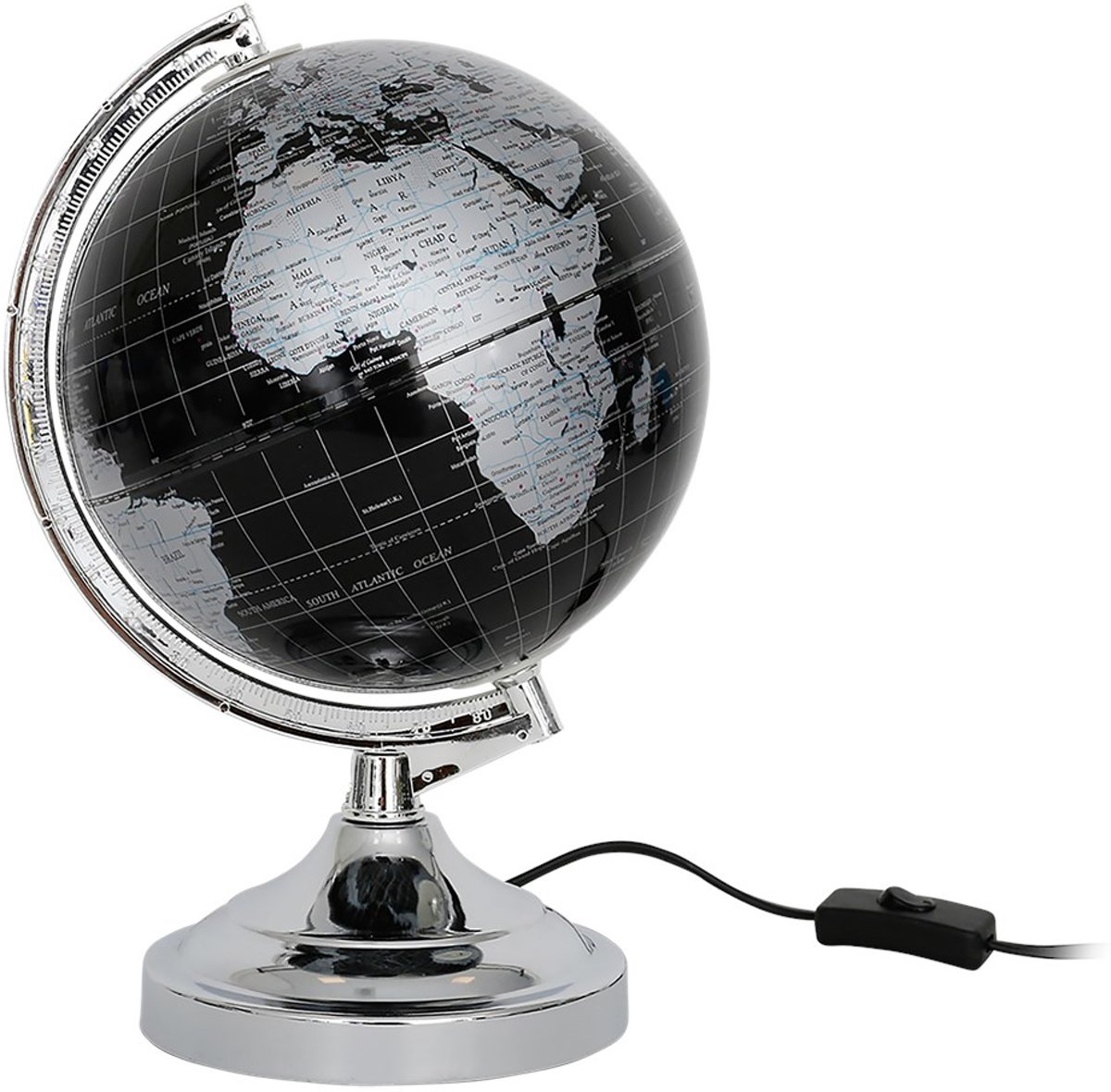 Wereldbol met verlichting - Woonkamer - Kinderen - Slaapkamer - Zwart