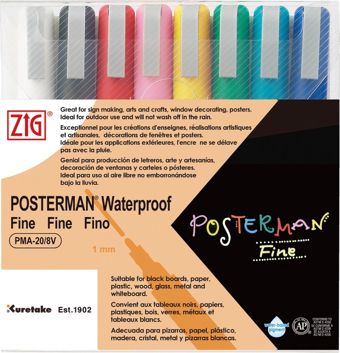 8 waterbestendige krijtstiften posterman - Zig