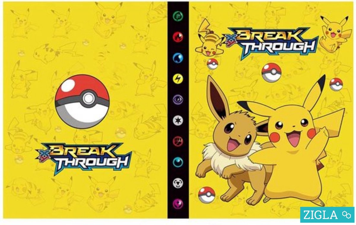 ZIGLA Pokémon verzamelmap Evee&Pikachu - Pokémon Kaarten Album Voor 240 Kaarten - A5 Formaat - 4 Pocket + GRATIS Popit
