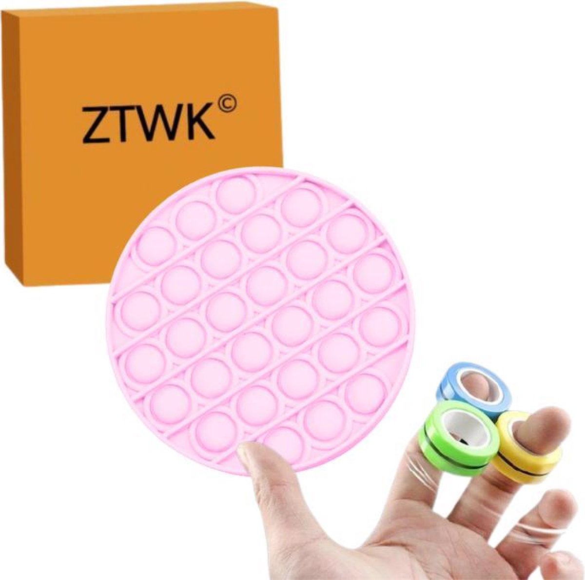 ZTWK© - Fidget toys pop it - Glow in the dark + 3 Magnetische ringen - Fidget toys pakket - Roze