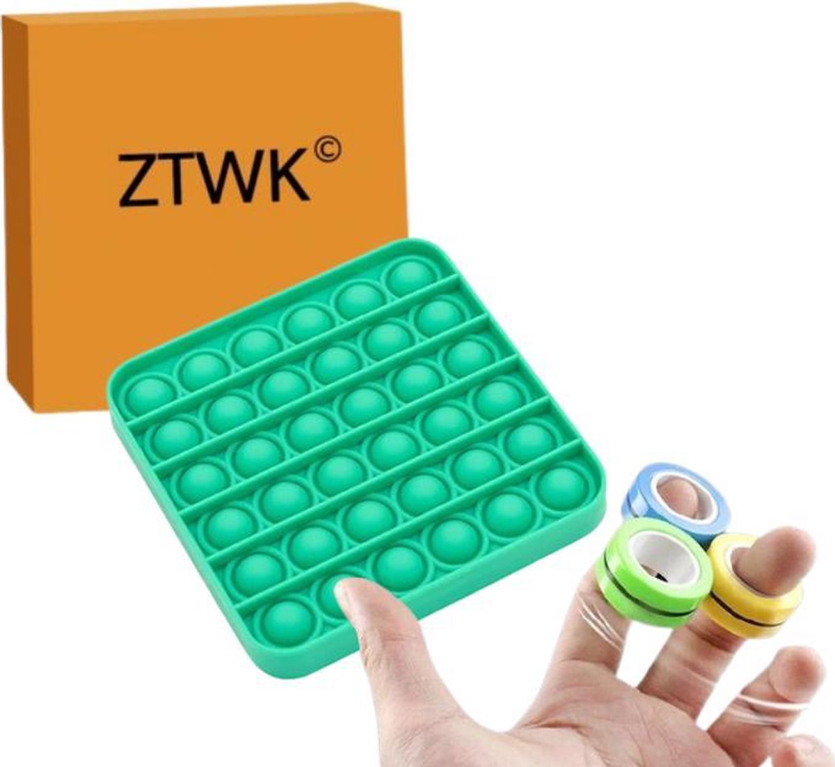 ZTWK© - Fidget toys pop it - Vierkant + 3 Magnetische ringen - Fidget toys pakket - Groen