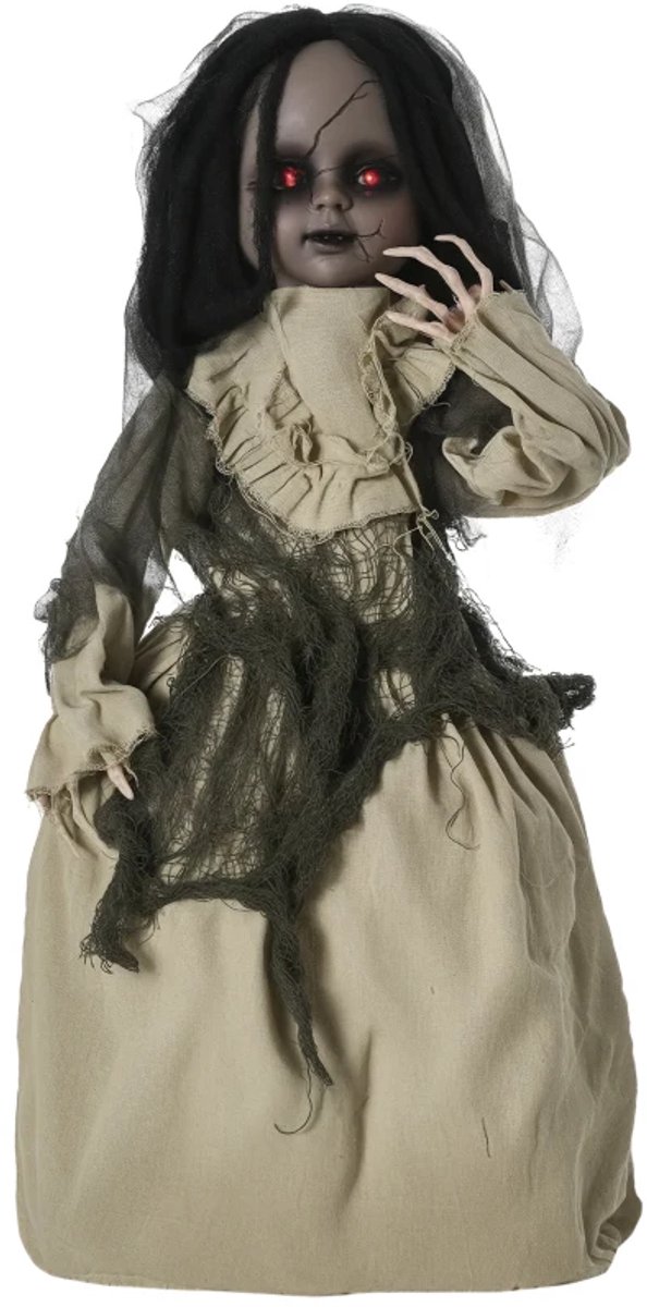 Halloween Decoratie Spookpop - Pop Terror Creep (licht en geluid) - Rode ogen - Werkt op Batterijen - Halloween-Decoartie - Halloween Versiering - 80 x 23 x 83 cm