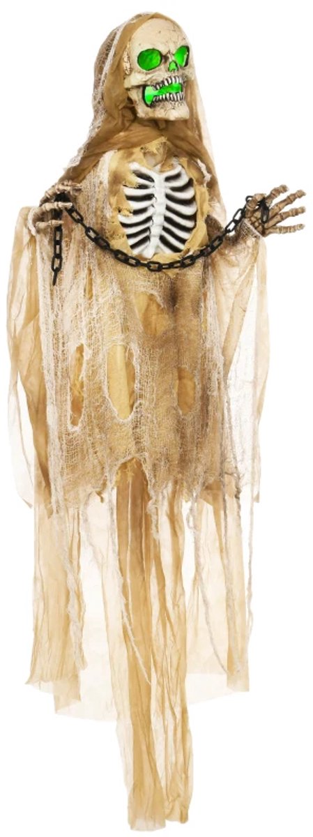 Halloweendecoratie - Hangend Skelet (Beweging, licht en geluid) - Lichtgevend Hoofd - Enge Gehuil - Buigzame Armen - Halloween-Decoartie - Halloween Versiering - Kaki