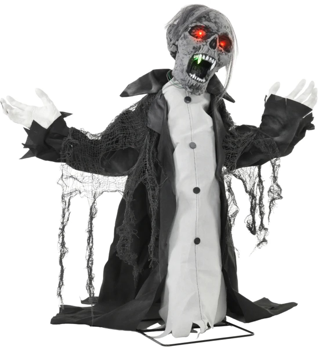 Halloweendecoratie - Skelet/Zombie (Beweging, licht en geluid) - Beweegbaar Hoofd en Armen - Bewegingssensor - Rode Ogen - LEDs & Geluiden - Werkt op Batterijen - Halloween-Decoartie - Halloween Versiering - 102 x 32 x 75 cm