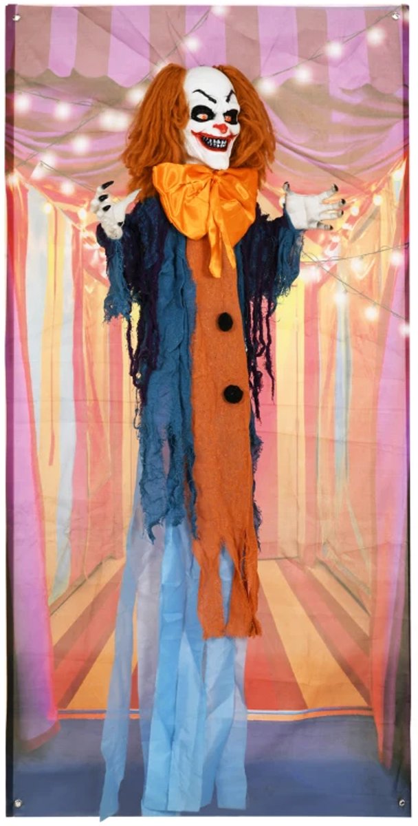 Horrorclown - Halloween-Decoratie - Geactiveerd door Geluid/Aanraking - Rode Ogen - Geluiden - Halloween Decoartie - Halloween Versiering - Feest - 168 cm