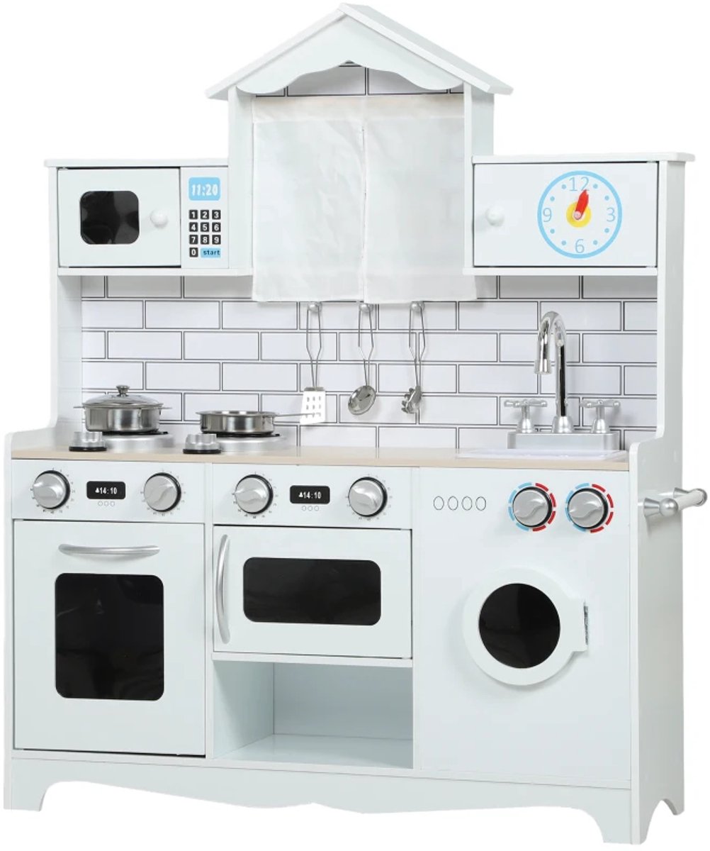 Keuken Speelgoed - Kinderspeelkeuken - Kinderkeuken - met Oven, Spoelbak, Kookplaat, Geluidsfunctie en Accessoires - 3+ - Rollenspel - Cadeau voor Jongens en Meisjes - 79,5x24 x94cm - Wit
