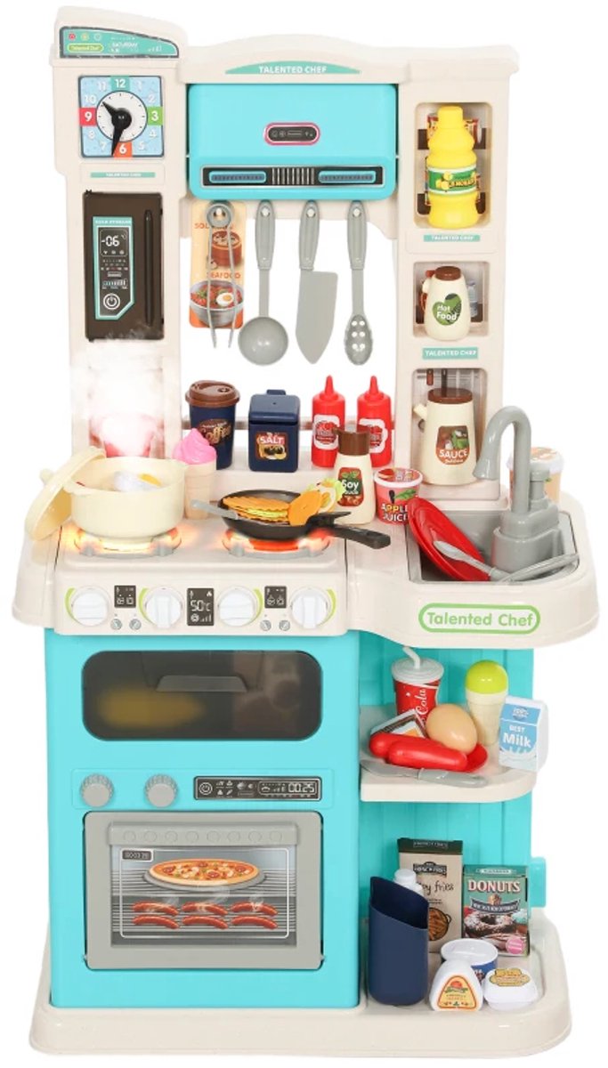 Keuken Speelgoed 92-delig - Complete Speelkeuken - Kinderkeuken - met Kraan, Kookplaat, Gootsteen, Speelgoedpotjes, Speelgoedeten - met Effecten - 3+ - Rollenspel - Cadeau voor Jongens en Meisjes - Groen