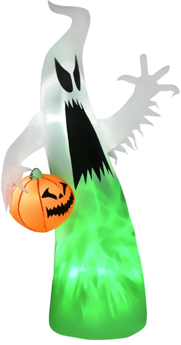 Zelfopblazende Spookachtige - Halloween Opblaasbare Spook - Halloweendecoratie - 1,8 m - LEDs - Polyester - Halloween-Decoartie - Halloween Versiering - 105 x 65 x 180 cm - Wit