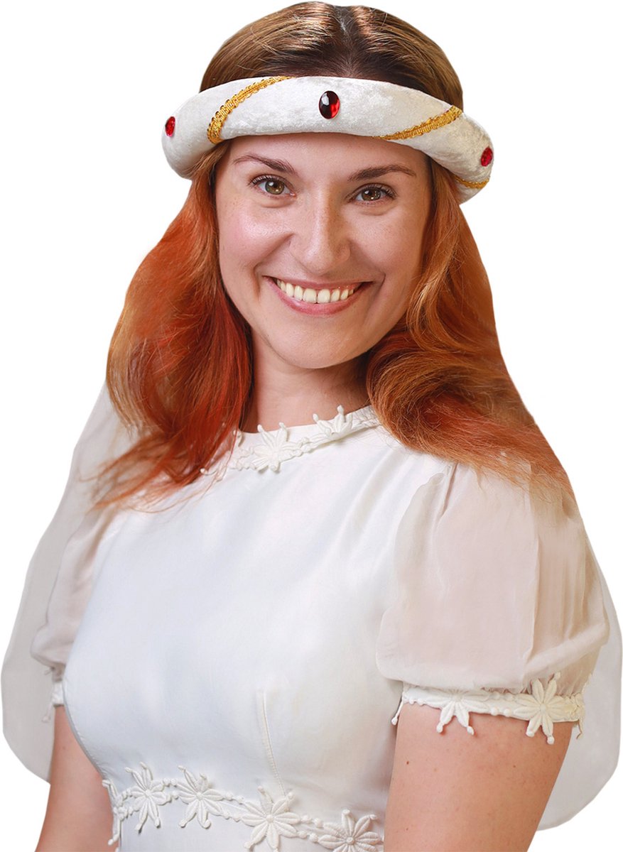 Zebra & Friends Hoofdband Tiara Kroon Middeleeuwen - Voor Kinderen en Volwassenen - Organza Sluier - Haarband - Carnaval Accessoires - Fluweel - Wit