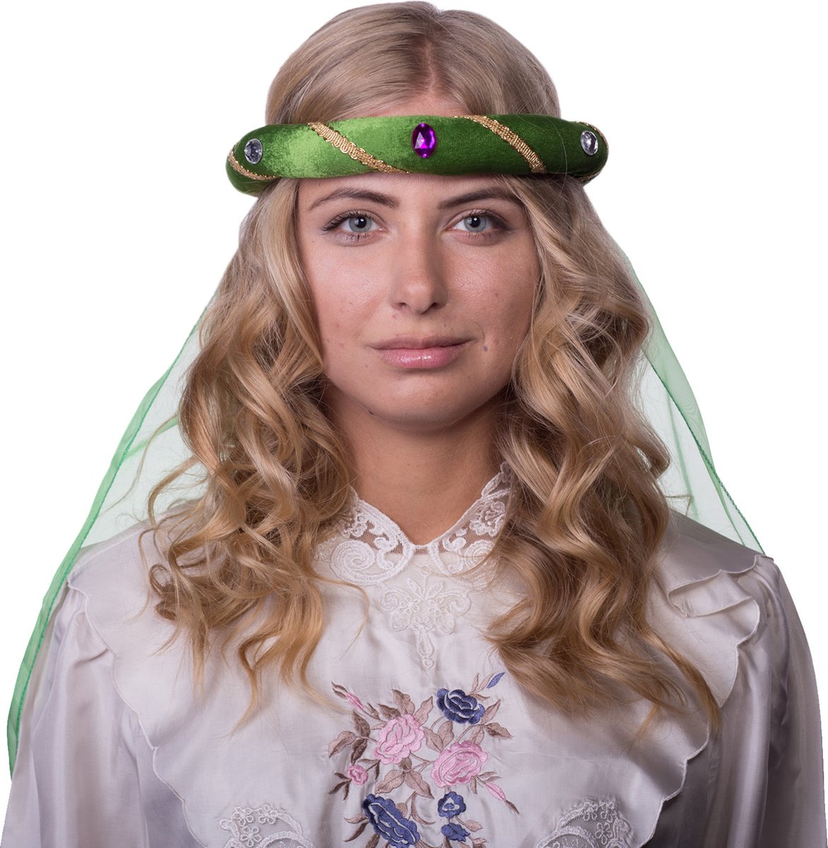 Zebra & Friends Hoofdband Tiara Rosalin Middeleeuwen - Voor Kinderen en Volwassenen - Organza Sluier - Haarband - Carnaval Accessoires - Fluweel - Groen