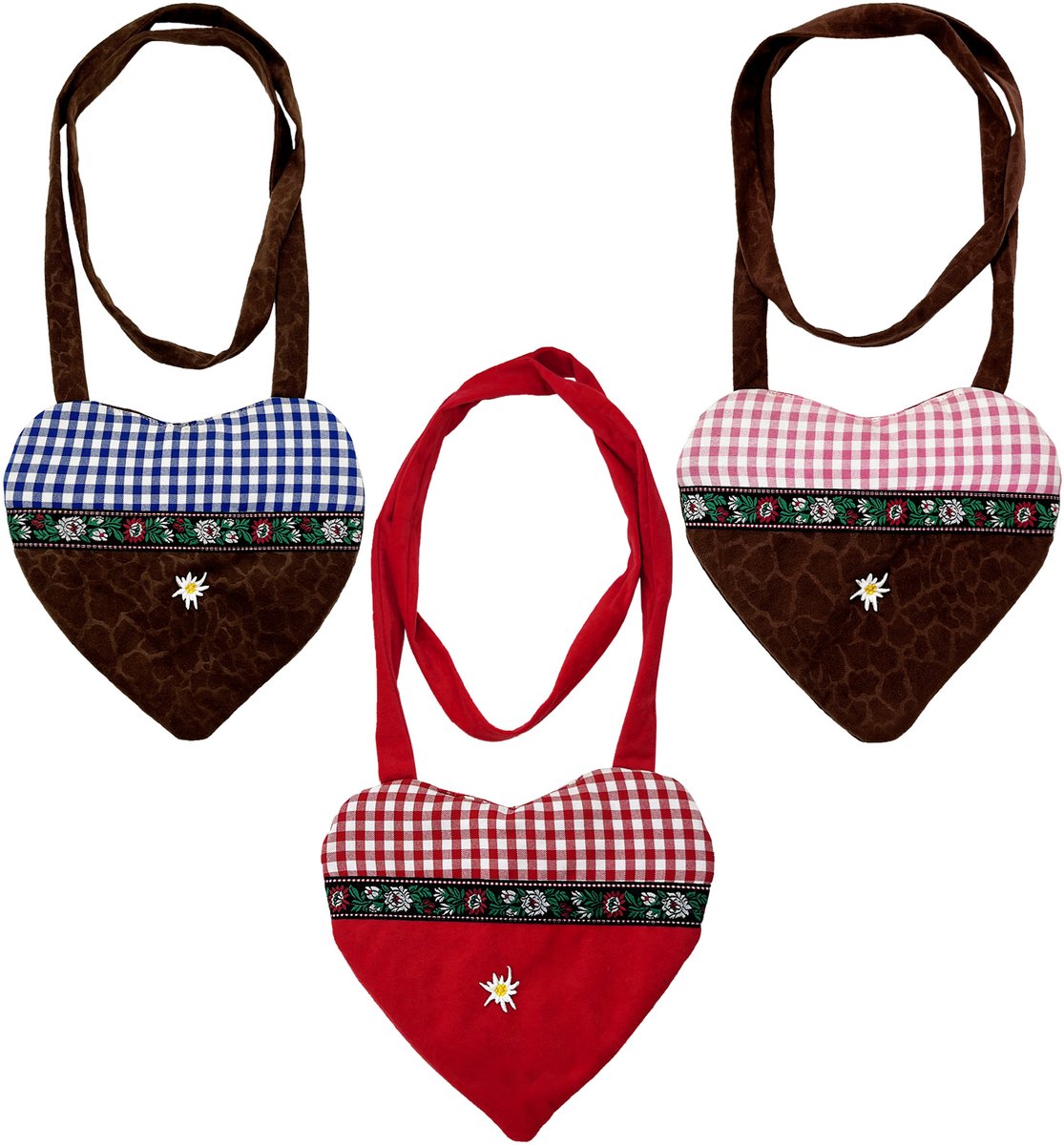 Zebra & Friends Oktoberfest Tas - Dirndl Tasje - Tiroler Accessoires - Trachten Wiesn - Hartvormige Tas - Schoudertas lengte 64 cm- Rood