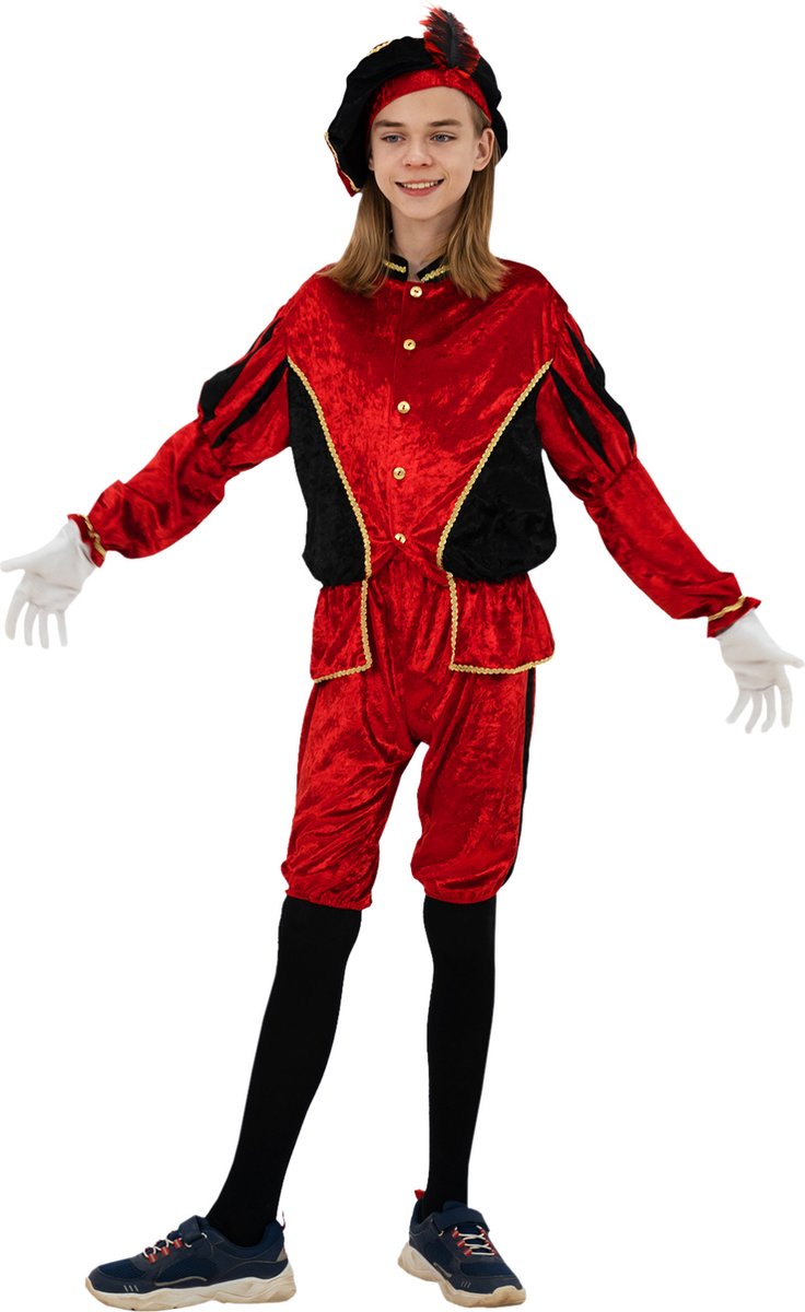 Zebra & Friends Pietenpak - Maat 104/116 -4/6 jaar- Pietenpak voor Kinderen - met Pietenmuts - Pofbroek en Pofmouwen -Interklaasfeest- Rood/zwart