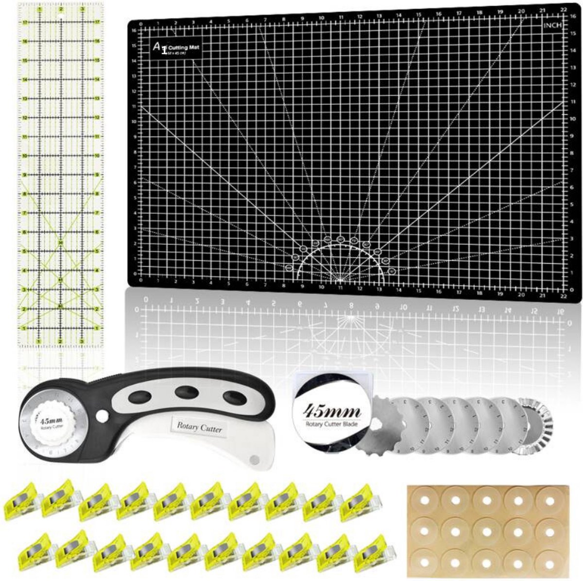 ZenXstore Snijmat Volledige Set – Hittebestendige A1 Hobbymat (59x84 cm) met Naaiaccessoires – Zwart Cutting Board voor Naaien & Knutselen