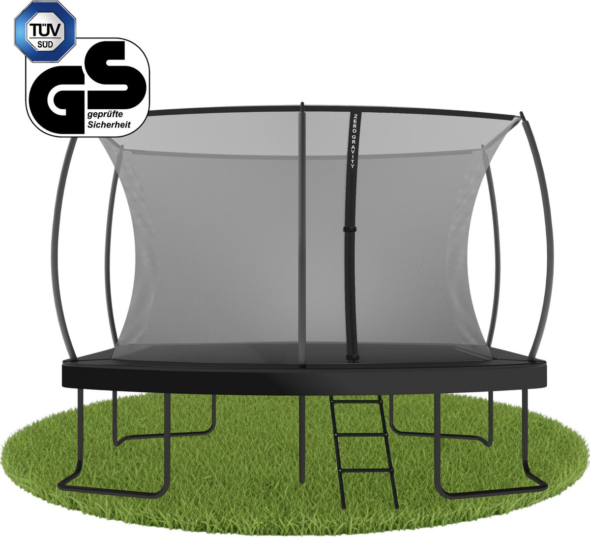 Zero Gravity Trampolin 366x244cm inkl. Leiter & Bodenanker - Nutzer bis 130kg - Ultima 5 Black Edition