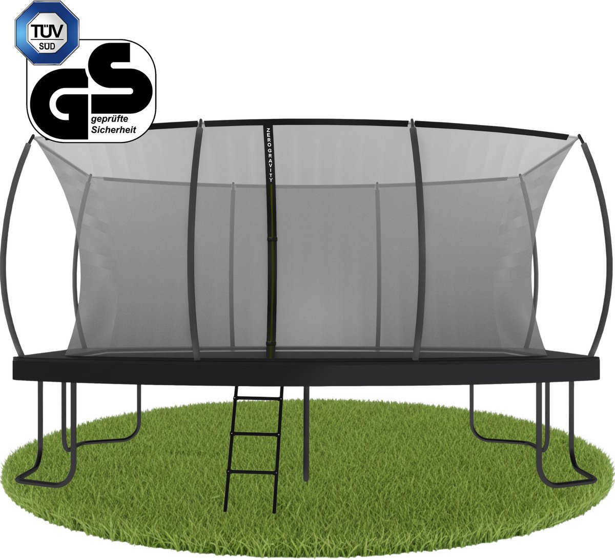 Zero Gravity Trampolin 457x305cm inkl. Leiter & Bodenanker - Nutzer bis 130kg - Ultima 5 Black Edition
