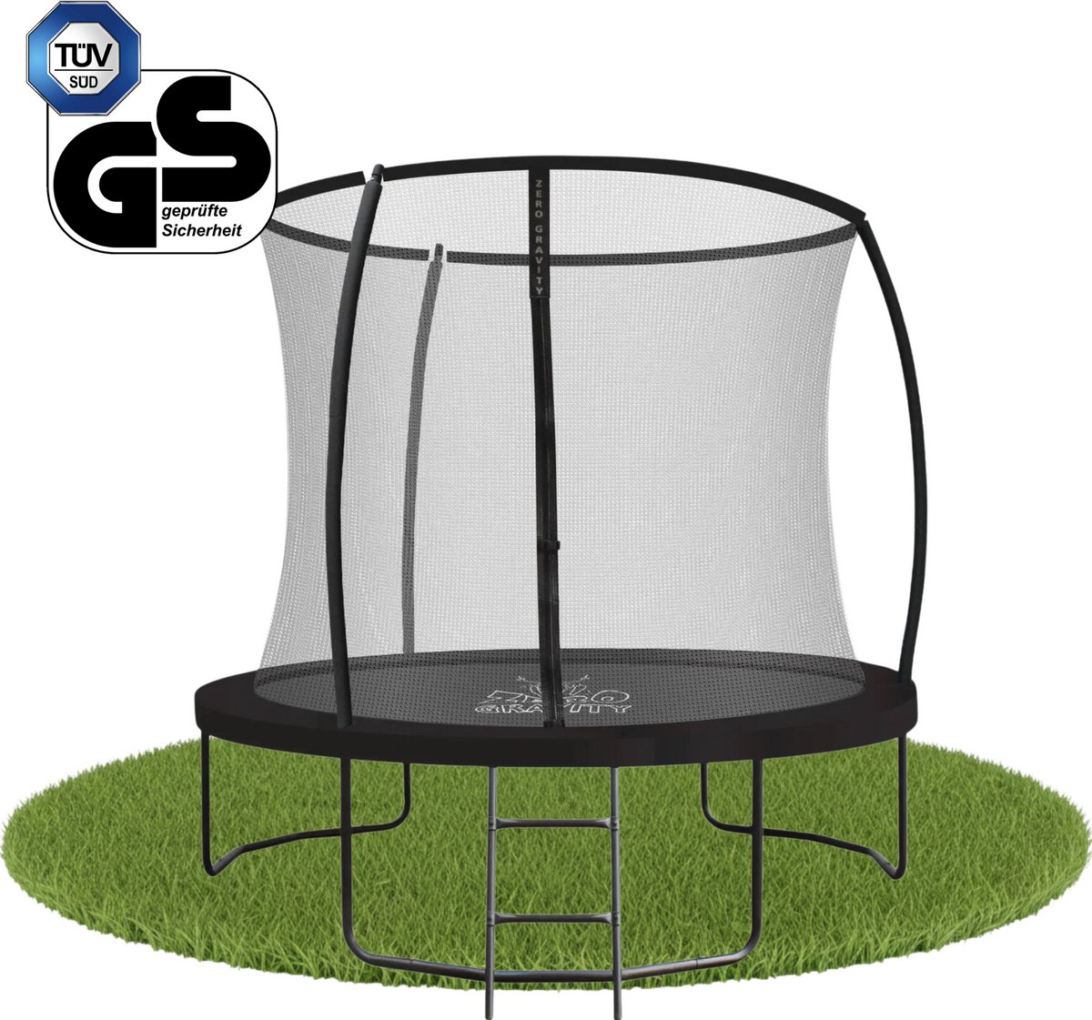 Zero Gravity Trampoline 244cm met opvouwbaar veiligheidsnet • TÜV GS • Gratis ladder • 75kg draagvermogen • Outdoor weerbestendig • Voor kinderen & volwassenen • Rond • Zwart • Ultima 4 Black Edition