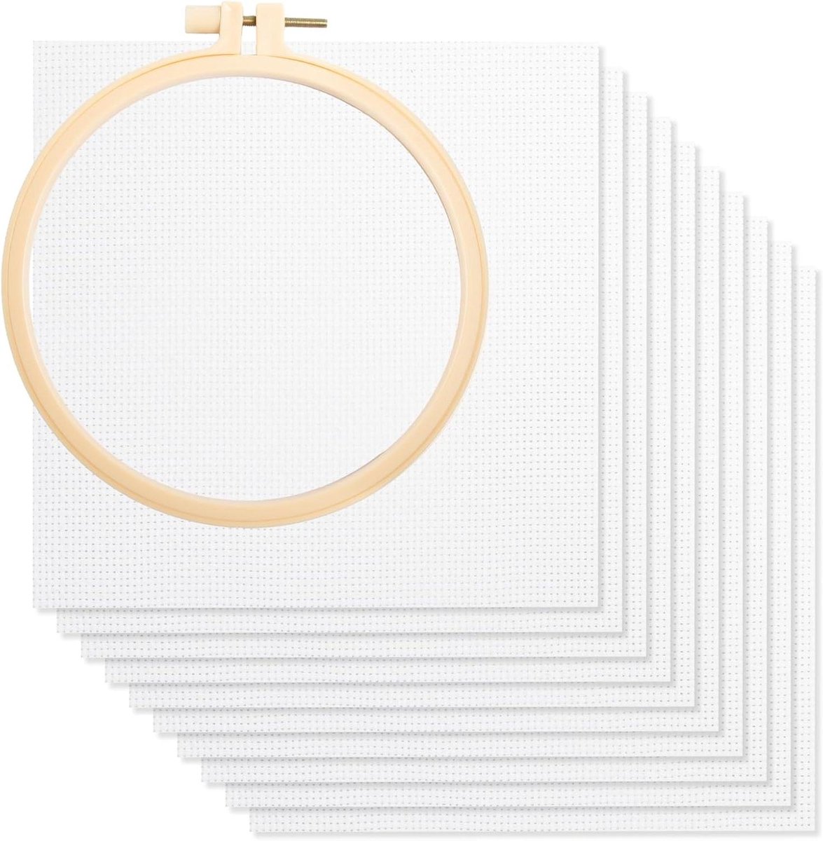 Zeynomax - 10 stuks borduurstof canvas Aida 20 x 20 cm met borduurframe, geschikt voor kruissteek en naaien - decoratie knutselmateriaal