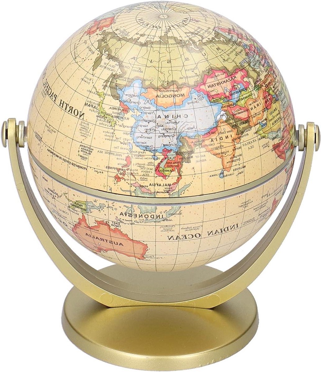   - 10cm Vintage Bruine Mini Wereld Globe voor Kinderen - Educatief Geografisch Decor voor School en Kantoor