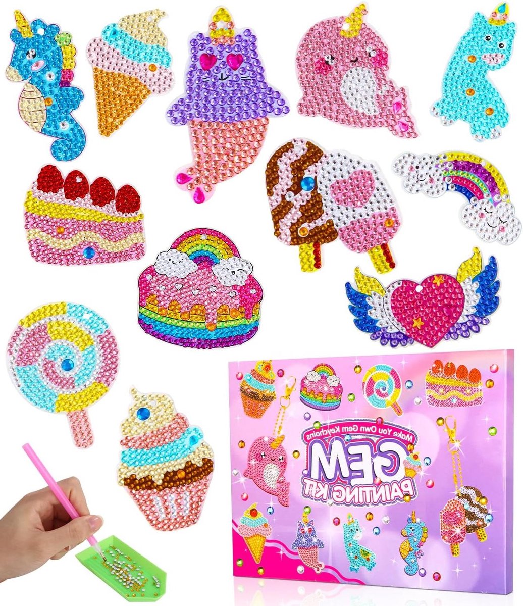 Zeynomax - 12-delige kindersets sleutelhangers - 5D diamond painting - doe-het-zelf knutselset - voor kinderen vanaf 6 jaar - cadeau voor meisjes