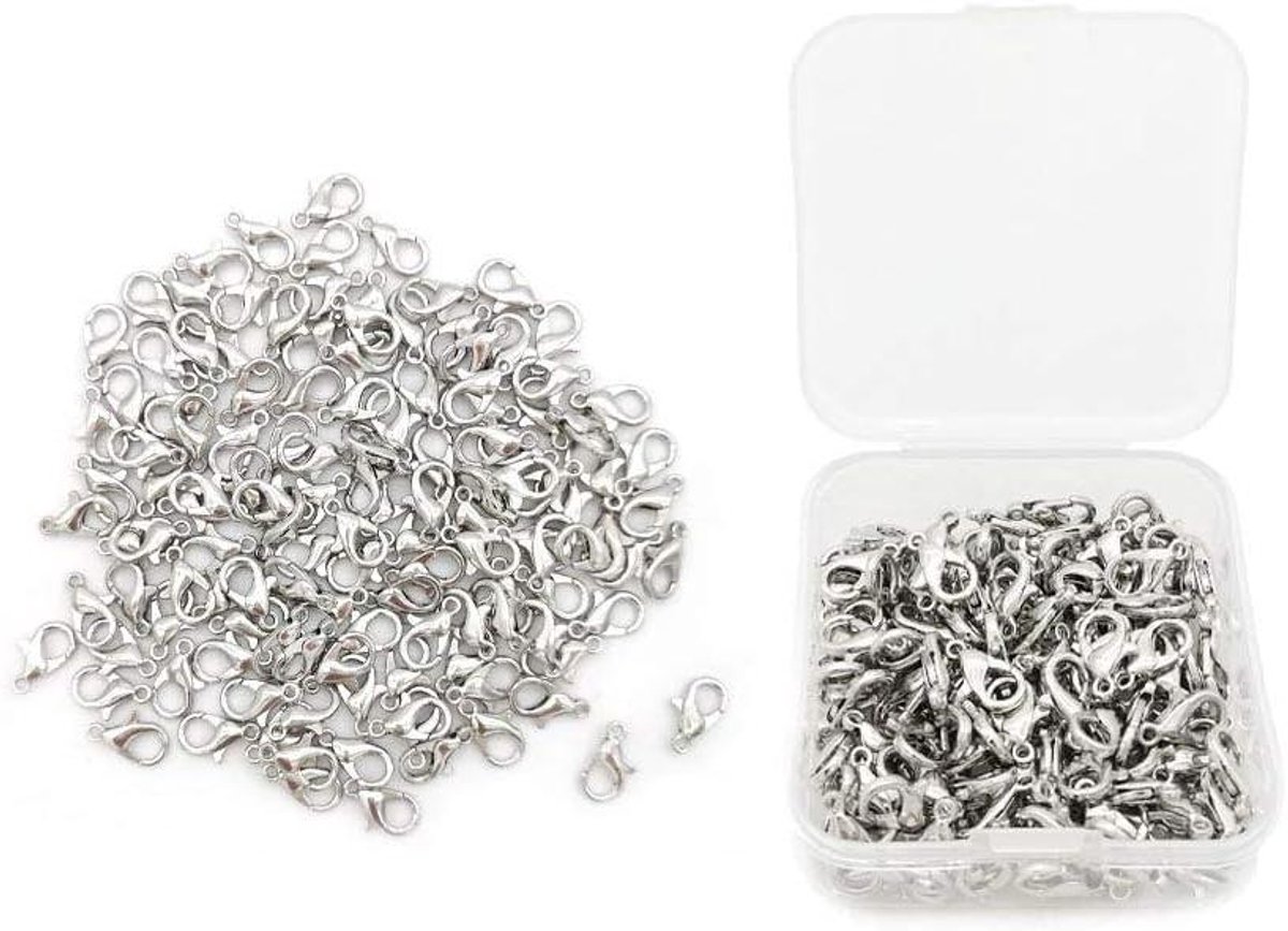 Zeynomax - 130 stuks vergulde kreeftsluitingen 12 mm voor sieraden maken - DIY handwerk - oorbel armband hangers - zilverkleurig - 2 mm oogje