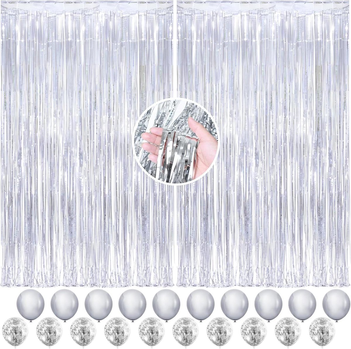  - 2 stuks zilver metallic lametta gordijnen met franjes - feestgordijn voor babyshower, verjaardagsfeest, bruiloft en festivals