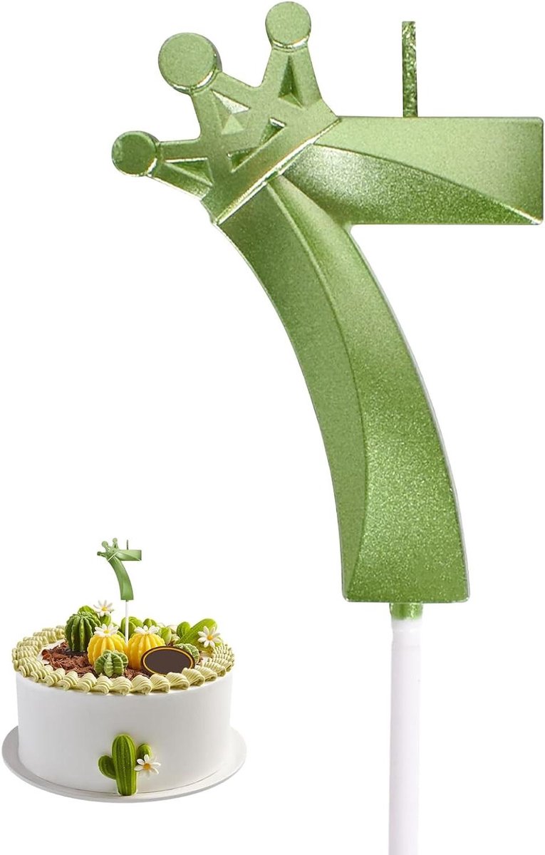 Zeynomax - 3D-verjaardagskaarsen met groene glitter en cijfer 7 voor verjaardagsfeesten - Premium paraffine-verjaardagskaarsen met 3D-effect