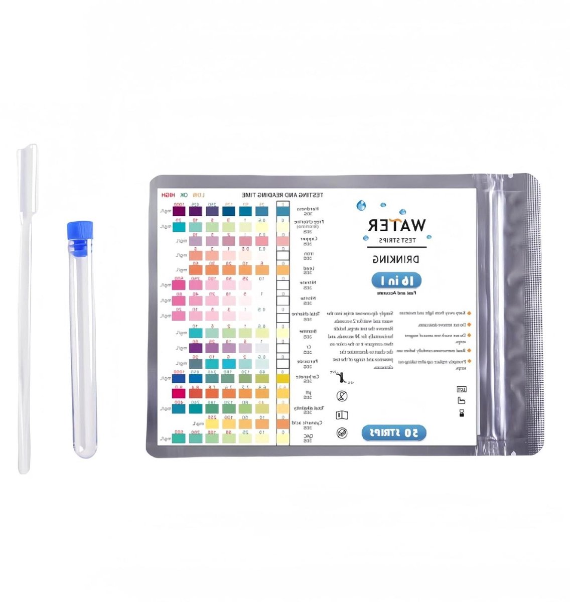 Zeynomax - 50 teststrips voor drinkwater - 16-in-1 watertest voor leidingwater zwembad spa aquarium - test hardheid lood ijzer koper pH chloor - waterkwaliteitstest