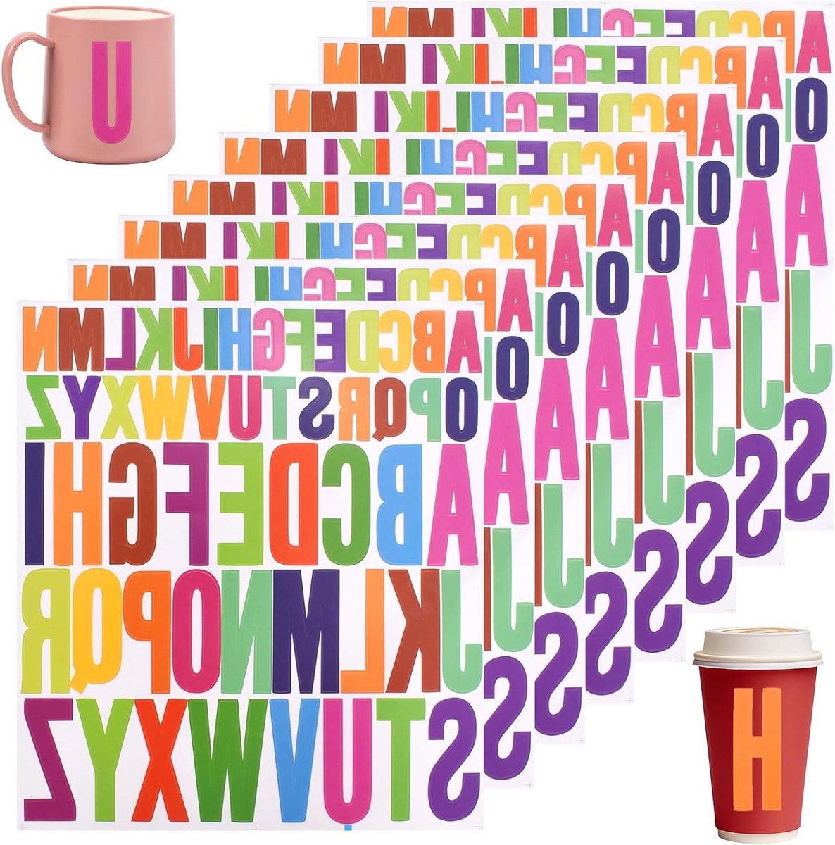 Zeynomax - 8 vellen stickers met letters in 2 maten - zelfklevende alfabetstickers voor scrapbooking en wenskaarten - scheurvast - diverse kleuren
