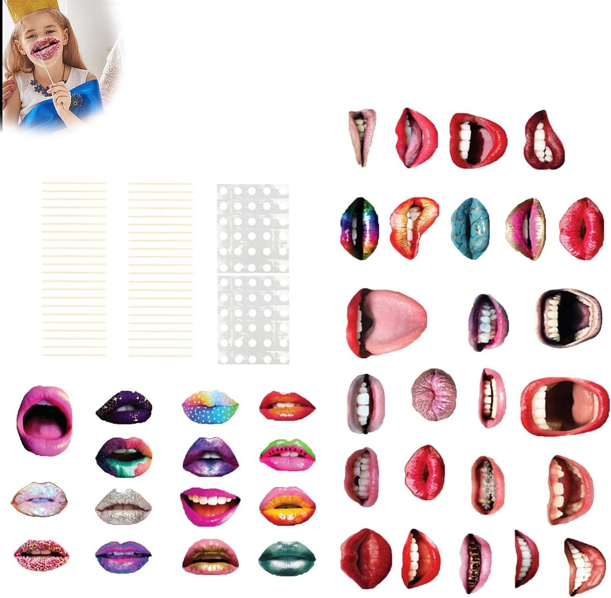   - Accessoires voor fotoshoot: grappige 40 stuks Halloween stickers mond - fotografie accessoires voor verjaardag en kerstfeest decoratie