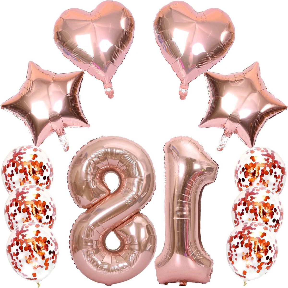 Zeynomax - Ballonnen set met cijfer 18 in roségoud thema voor meiden verjaardag deco met heliumballonnen, hart- en sterrenballonnen, en confetti.