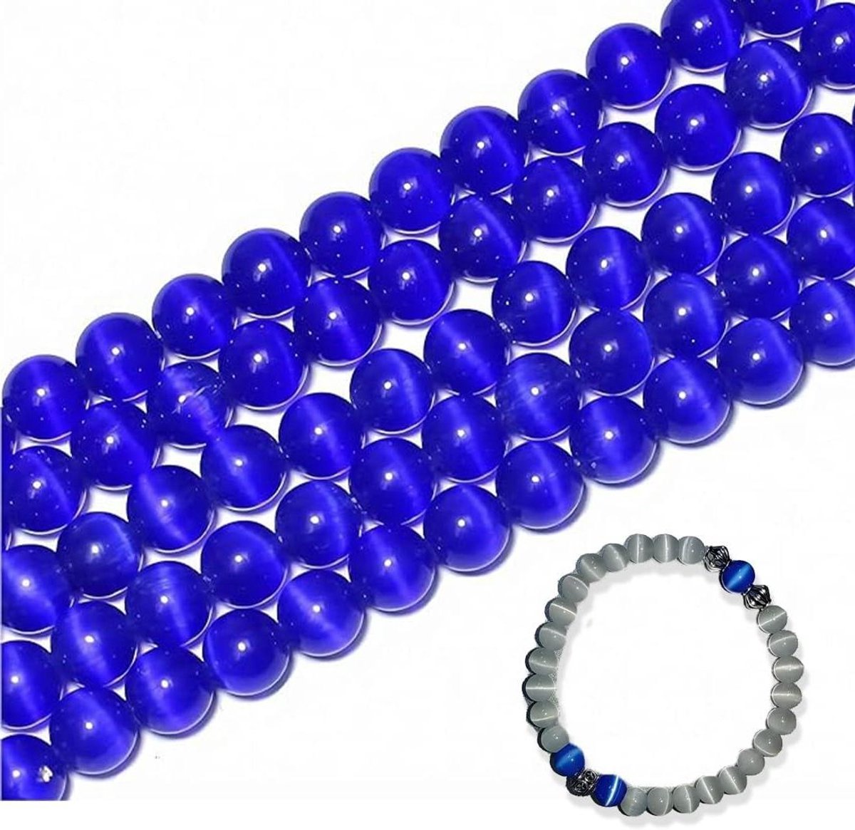   - Blauwe Cat Eye Steen Kralen Set van 30 stuks - 6mm Ronde Losse Kristallen Kralen voor Armbanden, Kettingen en Accessoires