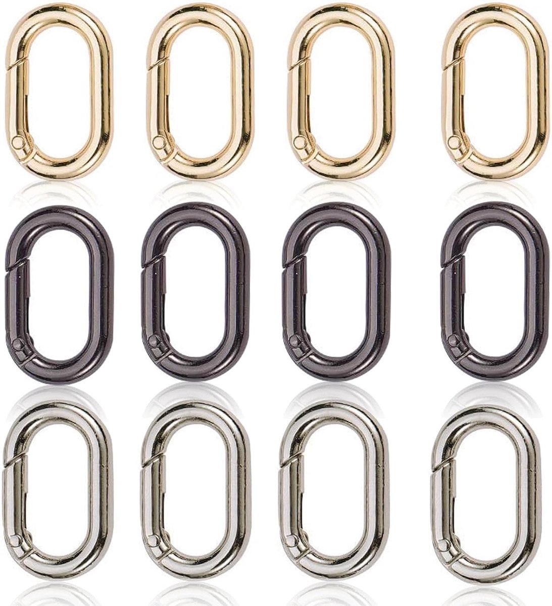   - Carabiner haken set van 12 stuks in goud, zwart en zilver - 31mm ringen voor tassen en sleutelhangers