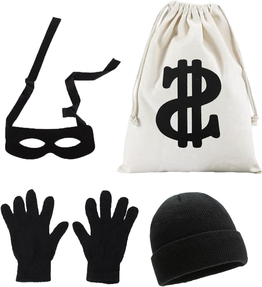 Zeynomax - Carnaval Kostuumset Bankrovers met Roofmasker en Geldzak voor Kinderen en Volwassenen