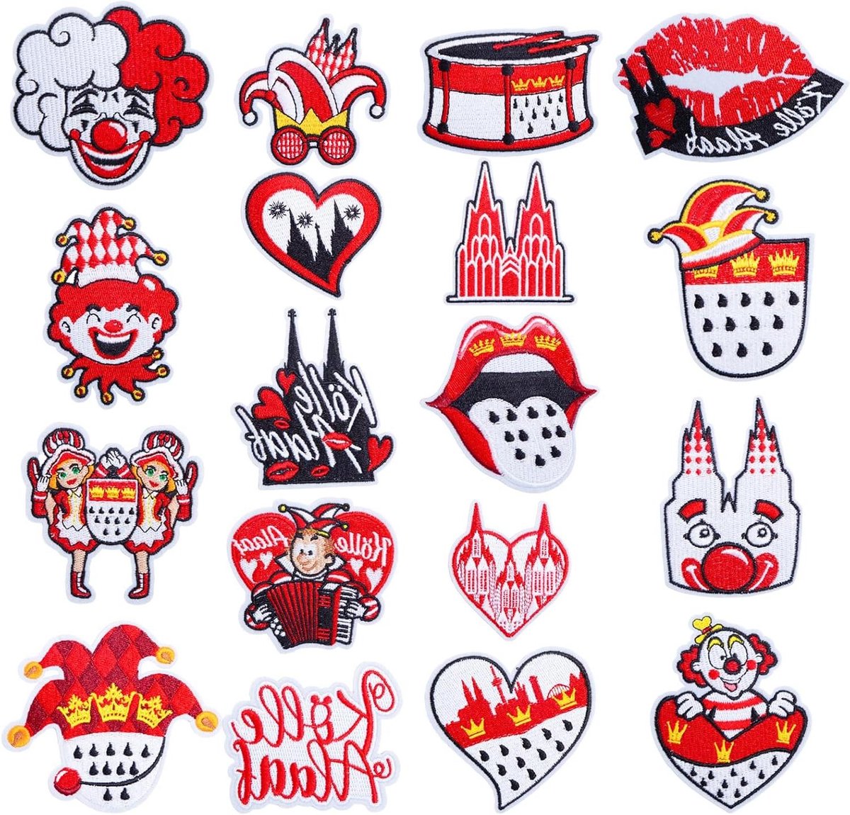 Zeynomax - Carnavalpatches rood en wit 18 stuks voor carnaval en kostuums met strijkplaatjes van Keulen